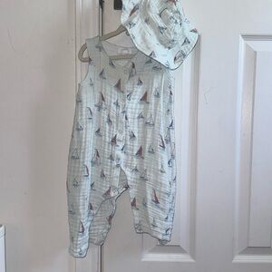 Angel Dear Sleeveless Romper and Hat - Sketchy Sailboat